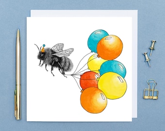 Carte d'anniversaire bourdon//Carte d'anniversaire animal mignon, carte pour un ami, cartes vierges écologiques, carte d'art animalier colorée dessinée à la main
