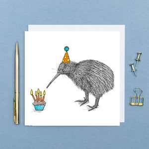 Carte d'anniversaire kiwi // art animalier, cartes pour un ami, jolies cartes vierges, carte animal dessinée à la main, carte oiseau kiwi de Nouvelle-Zélande écologique