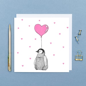 Baby Pinguin Liebeskarte // Muttertagskarte, Tierkunst, neue Babykarte, niedliche Blankokarten, handgezeichnet, umweltfreundlich