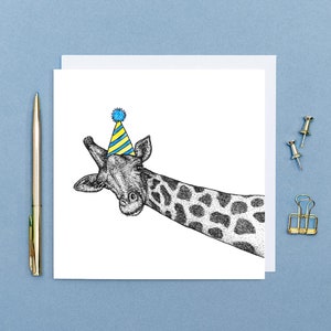 Party giraffe birthday card // Animal birthday card // Hand drawn birthday card // Eco-friendly animal art cards // Cards for friend