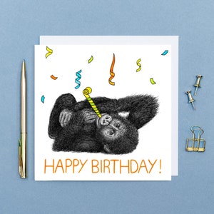 Baby gorilla birthday card // animal art card for him, cards for friend, happy birthday card, eco-friendly blank card