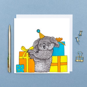 Carte d'anniversaire koala // Carte d'anniversaire animal // Carte d'anniversaire dessinée à la main // Carte d'art animalier // Carte d'anniversaire koala australien écologique