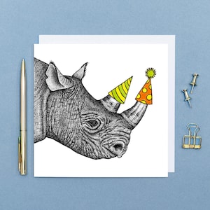 Rhino birthday card // Animal birthday card // Hand drawn birthday card // Eco-friendly wildlife art cards // Funny birthday cards for him