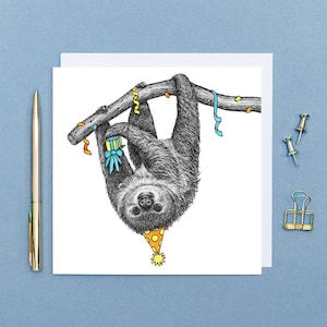 Carte d'anniversaire paresseux // Carte d'anniversaire animal // Cartes d'art animalier mignonnes pour un ami, Cartes d'anniversaire écologiques // Cartes animalières dessinées à la main