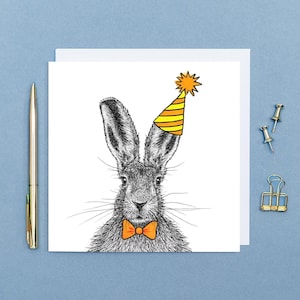 Hare Birthday card // cute funny animal art card for him and for her, cards for friend, eco-friendly blank cards