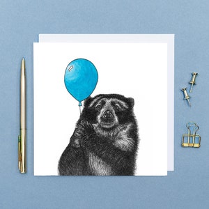 Carte d'anniversaire ours // Carte d'anniversaire animal, cartes d'art dessinées à la main pour lui et pour elle, jolies cartes pour un ami, cartes d'anniversaire respectueuses de l'environnement