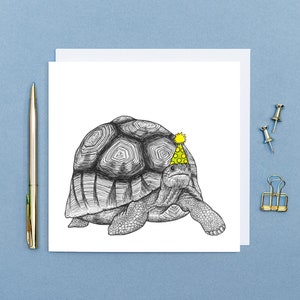 Cartão de aniversário de tartaruga para festa // Cartões de aniversário de animais engraçados // Cartão de arte desenhado à mão // Cartões de aniversário para ele, cartão engraçado para o pai, cartões ecológicos