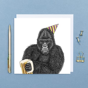 Grumpy Gorilla Geburtstagskarte // Geburtstagskarte für Männer, Papa Geburtstagskarte, Vatertagskarte, Tierkunst, Karten für Männer, Bierkarte