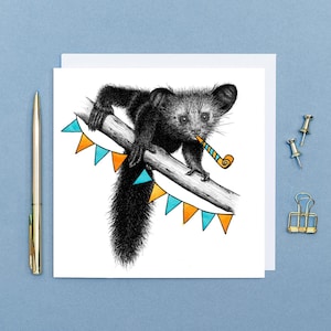 Aye aye lemur birthday card // animal art card, cute animal birthday cards, cards for him, cards for her, eco friendly blank cards