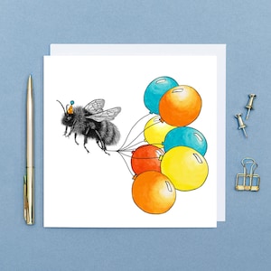 Bumblebee Birthday card // Cute animal birthday card, card for friend, eco-friendly blank cards, colourful hand-drawn animal art card