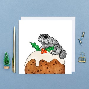 Carte de Noël crapaud//carte de Noël animal drôle, art animalier, crapaud calamite en voie de disparition, carte de la faune britannique, cartes de grenouille respectueuses de l'environnement