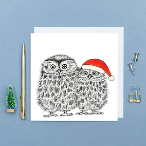 Süße Eulen Weihnachtskarte // Süße Tier Weihnachtskarten // Weihnachtskarte für Frau, Karte für Mann, Karte für Partner // Öko Weihnachtskarte