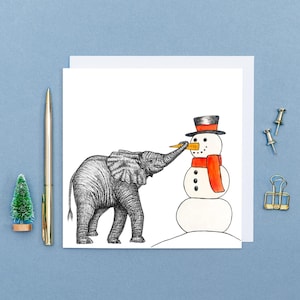 Elephant Christmas card // cute wildlife card, hand-drawn animal art, blank eco-friendly Christmas cards