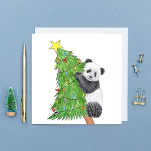 Panda Christmas card // Cute Christmas cards // Animal Christmas cards // Hand drawn animal art card // Blank, eco-friendly wildlife cards