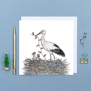 Biglietto di Natale con cicogna bianca // arte animale, biglietto di Natale con uccelli, biglietto con fauna selvatica britannica, interno vuoto, ecologico