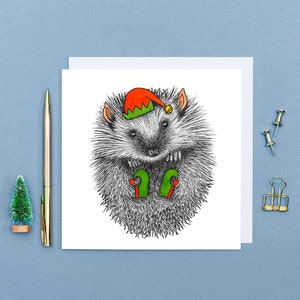 Cartão de Natal de ouriço // Cartão de Natal fofo de animal // Cartões de Natal desenhados à mão // Cartões de Natal fofos // Cartões de arte de animais ecológicos