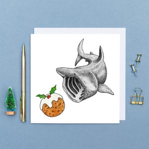 Carte de Noël requin pèlerin // Carte de Noël animal amusante // Carte d'art animalier // Carte de Noël amusante pour homme // Carte de Noël écologique