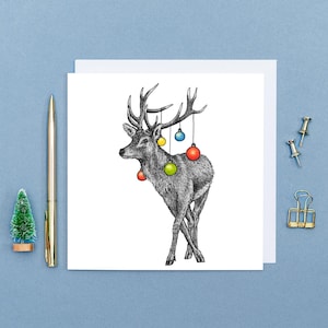 Biglietto di Natale con cervo rosso // arte animale, biglietto con fauna selvatica britannica, biglietti di Natale per uomini e donne, interno bianco, ecologico