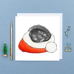 Cartão de Natal com tema de arganaz Hazel // Cartões de Natal fofos com animais // Cartões de Natal desenhados à mão // Arte ecológica com animais // Cartão de Natal fofo