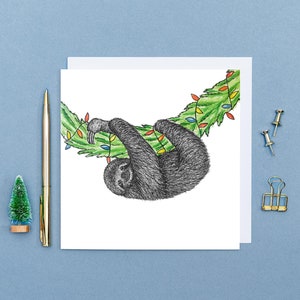 Biglietto di Natale con bradipo // Biglietti di Natale con animali // Biglietti di Natale carini e divertenti // Biglietto con animali ecologici // Biglietti con animali selvatici disegnati a mano