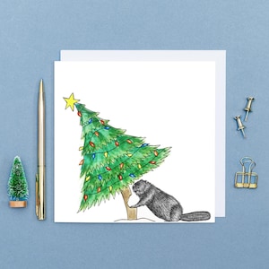 Beaver Christmas card // Funny Christmas cards // Animal Christmas cards // Hand drawn animal art // Unique, eco-friendly wildlife card