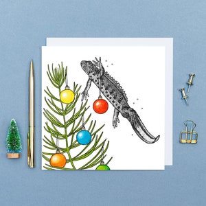 Carte de Noël triton // art animalier, carte animalière britannique triton crêté pour les écologistes, les jardiniers et les amoureux de la faune, vierge, carte écologique