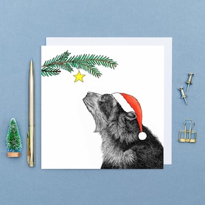 Carte de Noël ours // Cartes de Noël animaux mignons // Carte de Noël dessinée à la main // Carte d'art animalier // Cartes de Noël respectueuses de l'environnement