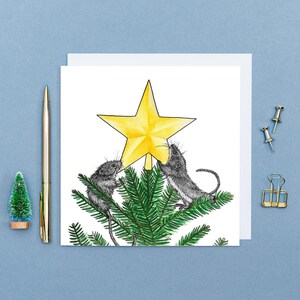 Carte de Noël souris des moissons // Carte de Noël animal mignon // Carte d'art animalier dessinée à la main // Cartes de Noël uniques et respectueuses de l'environnement