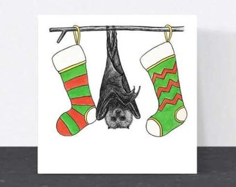 Fruit bat Christmas card // Funny Christmas card // Animal Christmas card // Animal art card // unique Christmas cards // Eco wildlife cards