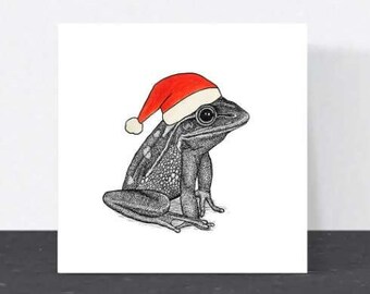 Frog Christmas card // Funny animal Christmas cards // Unique Christmas cards, wildlife card // Eco-friendly animal art cards