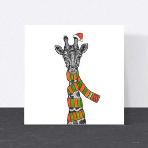 Snug giraffe Christmas card // Funny Christmas cards // Animal Christmas cards // Hand drawn art cards // Eco-friendly wildlife art cards