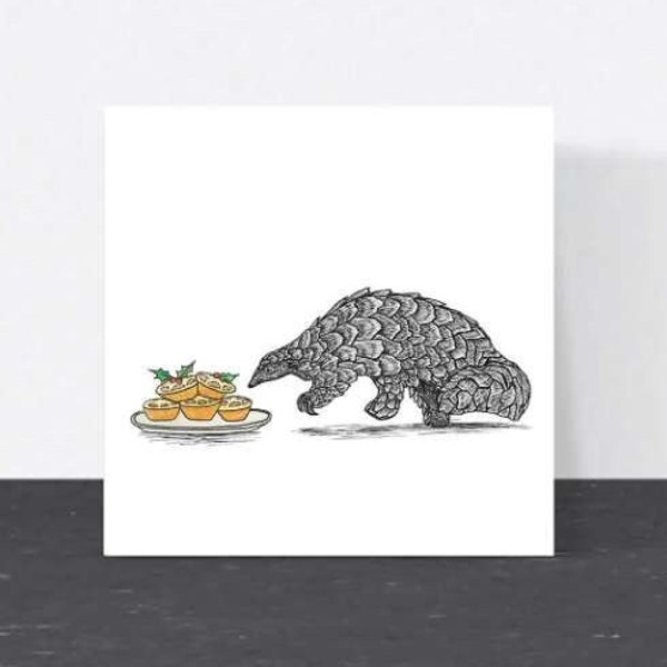 Pangolin Christmas card // animal art, wildlife card, blank cards, handmade, eco-friendly