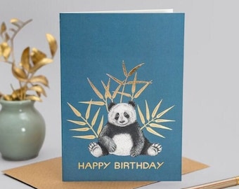 Luxury panda birthday card // Gold foil card for her, happy birthday cards for friend, cute panda, animal art card