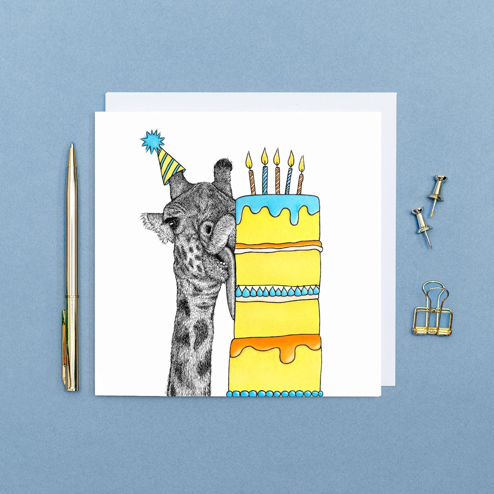 Giraffe birthday card // Funny animal art card // Eco-friendly birthday cards // Cards for him, cards for dad, cards for friend, blank cards