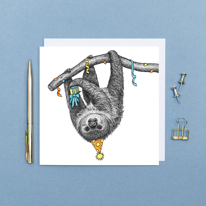 Sloth Birthday card // Animal birthday card // Cute animal art cards for friend, Eco-friendly birthday cards // Hand-drawn wildlife cards One card