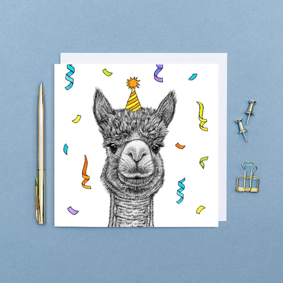 Geburtstagskarte Mit Alpaka – Buntes Party-Design, 16x16 Cm, Umweltfreundlich & Recycelbar, Inkl. Umschlag, Für Jeden Anlass