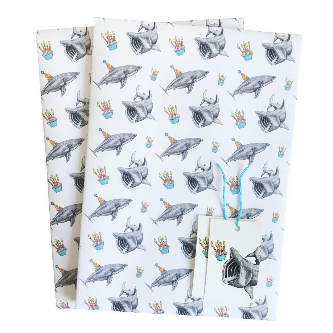 Shark Birthday Gift Wrap and Tags Set // Animal Wrapping Etsy UK