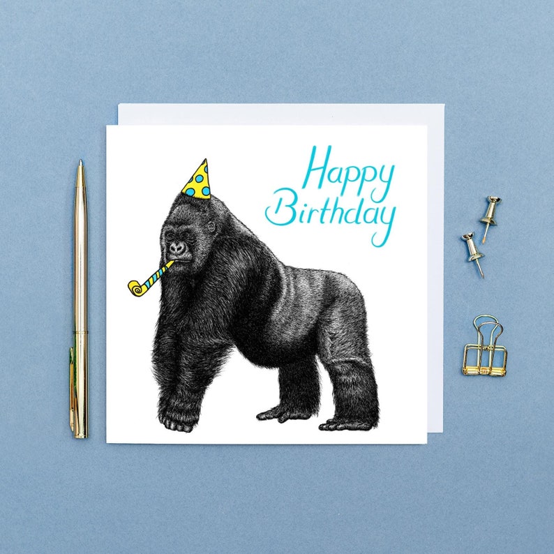Silverback gorilla birthday card // Animal art birthday cards for him // Birthday card for men // Hand drawn birthday card // Cards for dad One card