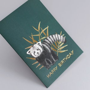 Luxe verjaardagskaart rode panda // Goudfoliekaart voor haar, gelukkige verjaardagskaarten voor vriend, voor hem, dierenkunstkaart