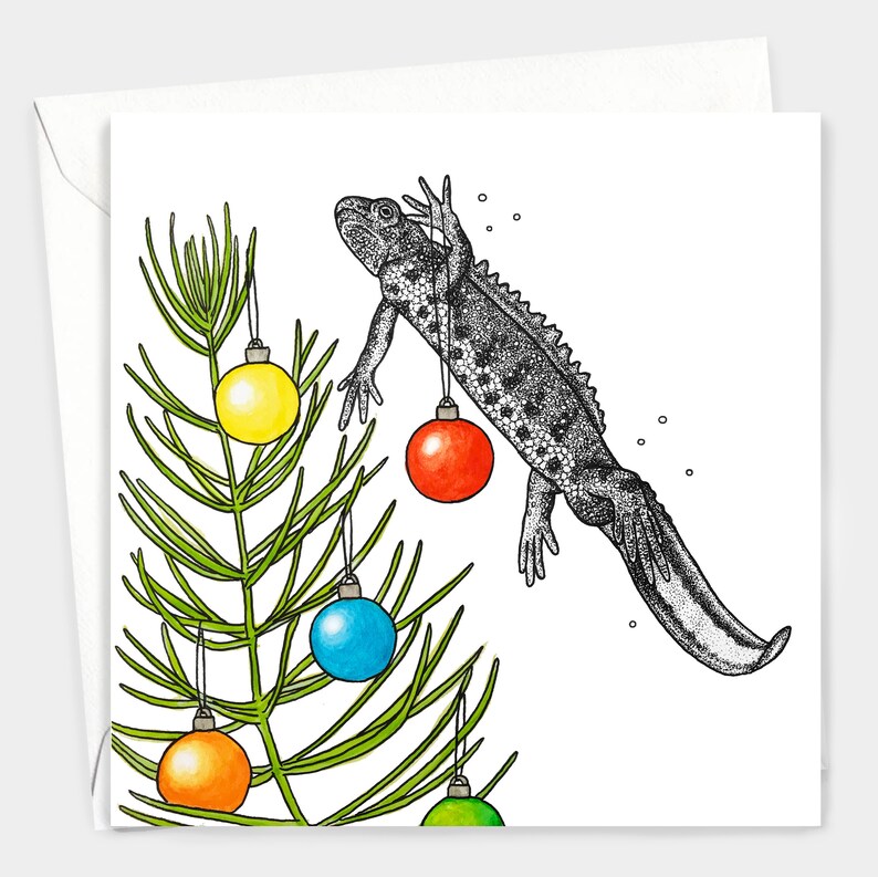 Newt Christmas card // animal art, great crested newt British wildlife card for ecologists, gardeners and wildlife lovers, blank, eco card image 3