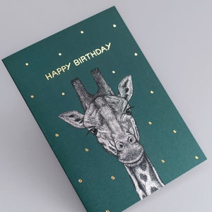 Luxury giraffe birthday card // Gold foil card for her and for him, happy birthday cards for friend, eco-friendly animal art card