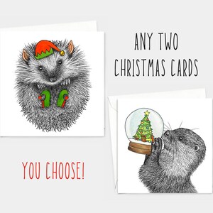 Scegli due biglietti di Natale a scelta! // Pacchetto di biglietti di Natale, pacchetto di biglietti con animali, biglietti ecologici con animali selvatici, divertenti biglietti di Natale con animali