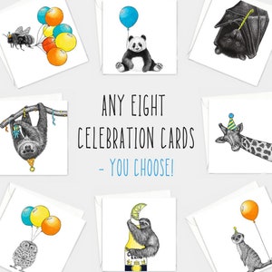 Choisissez huit cartes au choix ! // Paquet de cartes d'anniversaire animal, lot de cartes écologiques, cartes pour hommes, cartes pour elle, cartes vierges d'art animalier dessinées à la main