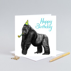 Silverback gorilla birthday card // Animal art birthday cards for him // Birthday card for men // Hand drawn birthday card // Cards for dad image 3