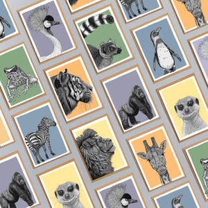 Ensemble de cartes de correspondance d'art animalier // Boîte de 10 notes vierges // Cartes d'art animalier dessinées à la main // Cartes de correspondance écologiques