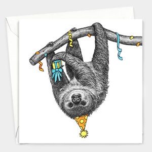 Sloth Birthday card // Animal birthday card // Cute animal art cards for friend, Eco-friendly birthday cards // Hand-drawn wildlife cards image 3