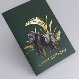 Luxus Gorilla Geburtstagskarte // Goldfolien Karte für Ihn, Geburtstagskarte für Männer, Karte für Ihn, Umweltfreundliche Tier Kunst Karte für Papa