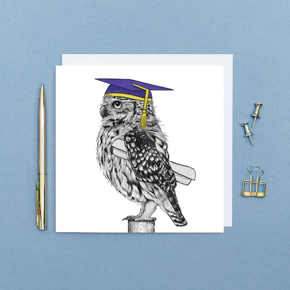 Owl graduation card // university graduation card, college graduation, animal graduation card, eco-friendly graduation card, animal art card