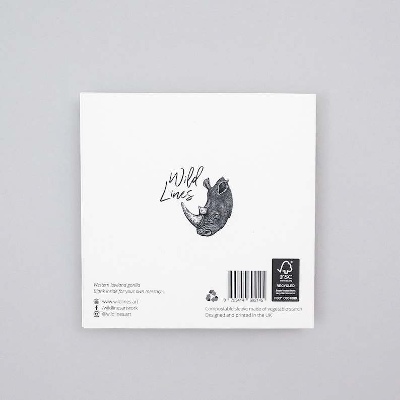 Silverback gorilla birthday card // Animal art birthday cards for him // Birthday card for men // Hand drawn birthday card // Cards for dad image 4