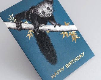 Luxury lemur birthday card // Gold foil card for her, happy birthday cards for friend, cute aye aye card, eco-friendly animal art card